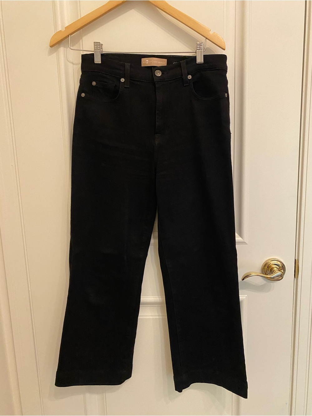 7 For All Mankind Black Ankle-Length Wide-Leg Jeans